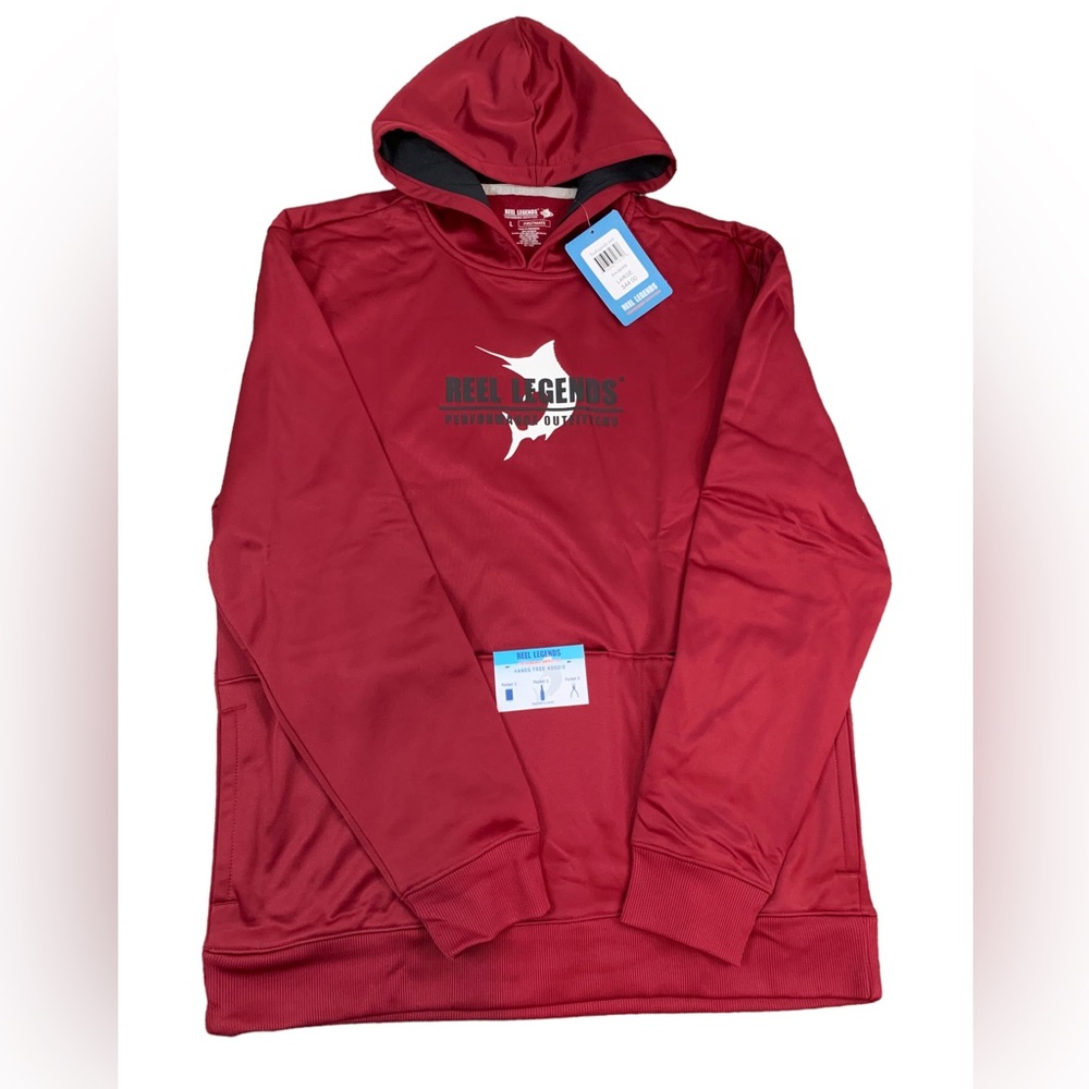 NWT Hoodie Reel Legends Burgundy Size L Hands Free Hoodie Multi Front…